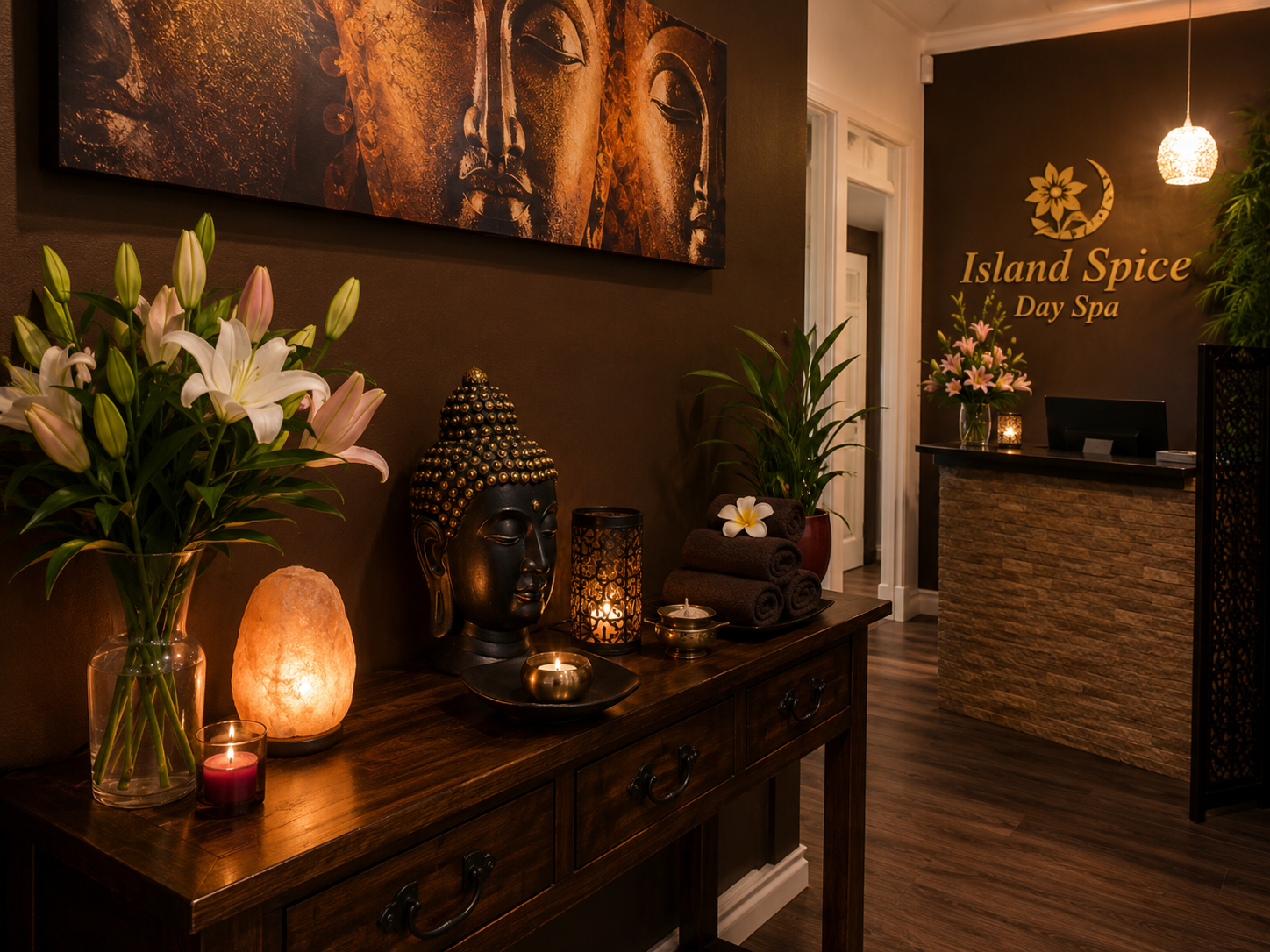 Island Spice Day Spa reception styling and spa atmosphere